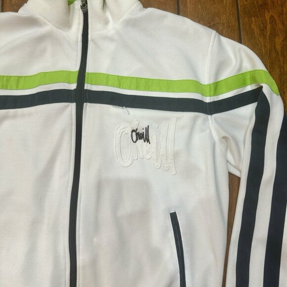 VTG O'Neill Mens Size L White Blue Green Long Sleeve Full Zip Mock Neck Jacket - Picture 3 of 7